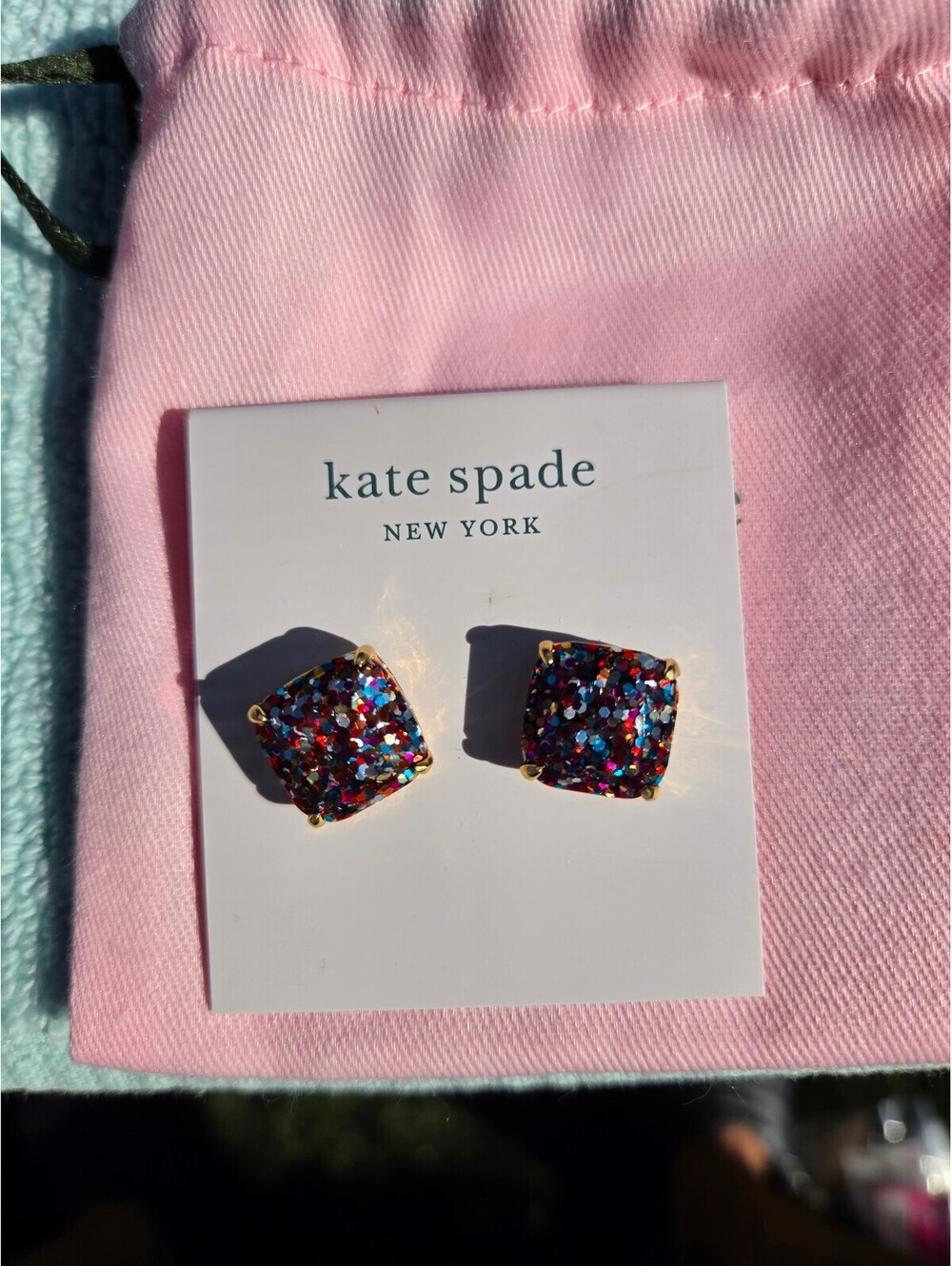 NWT Kate Spade Small Square Glitter Stud Earrings